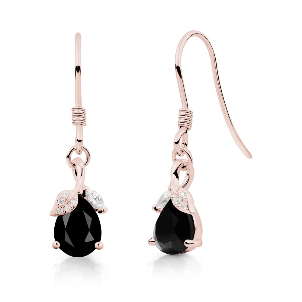 Pear Shaped Black Spinel Leaf Dangle Earrings - LUO Jewelry #metal_18k rose gold