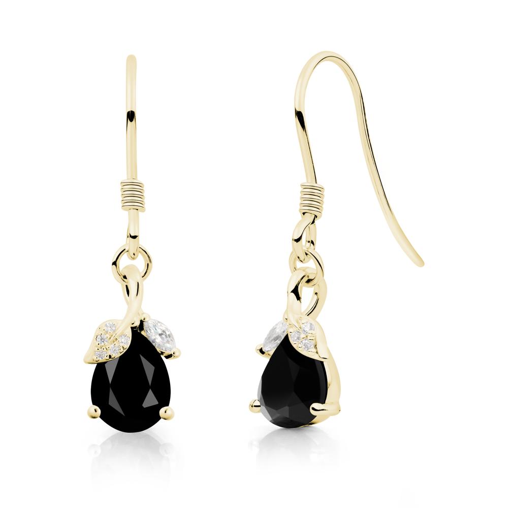 Pear Shaped Black Spinel Leaf Dangle Earrings - LUO Jewelry #metal_18k yellow gold