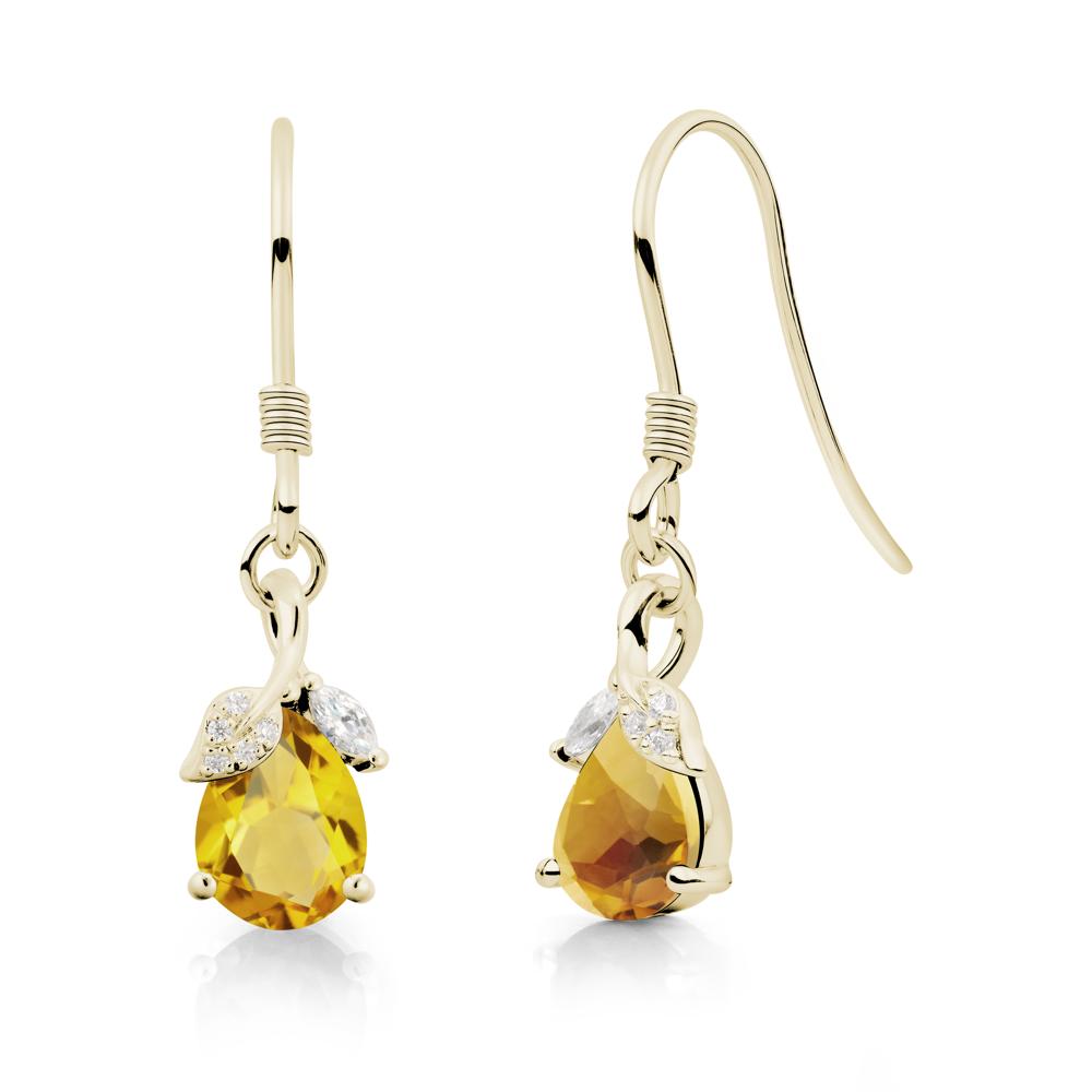 Pear Shaped Citrine Leaf Dangle Earrings - LUO Jewelry #metal_14k yellow gold