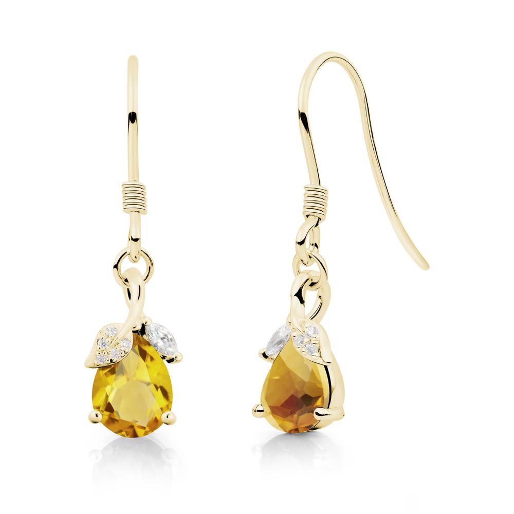 Pear Shaped Citrine Leaf Dangle Earrings - LUO Jewelry #metal_18k yellow gold
