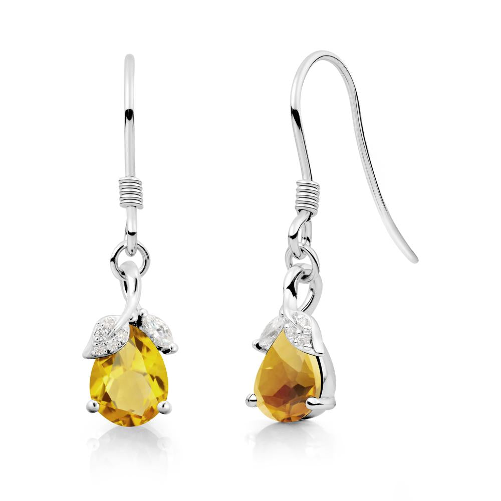 Pear Shaped Citrine Leaf Dangle Earrings - LUO Jewelry #metal_sterling silver