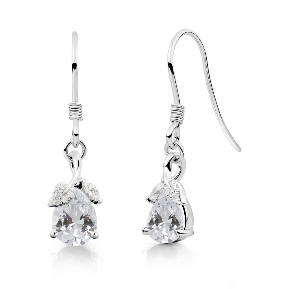 Teardrop Cubic Zirconia French Hook Earrings - LUO Jewelry #metal_14k white gold
