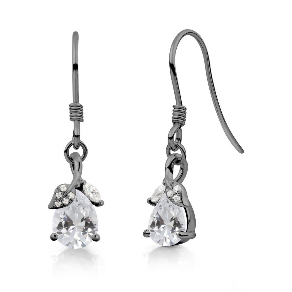 Teardrop Cubic Zirconia French Hook Earrings - LUO Jewelry #metal_black finish sterling silver