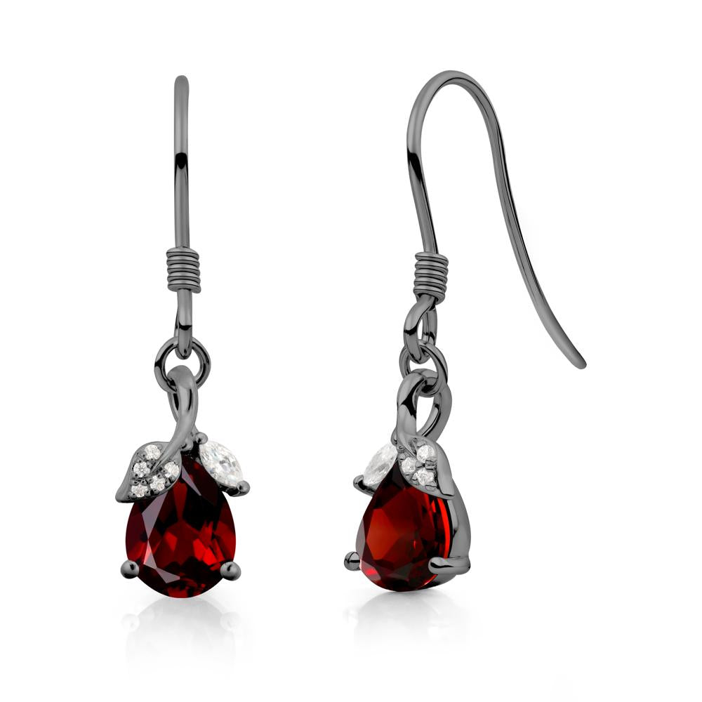 Nature Leaf Inspired Garnet Earrings - LUO Jewelry #metal_black finish sterling silver