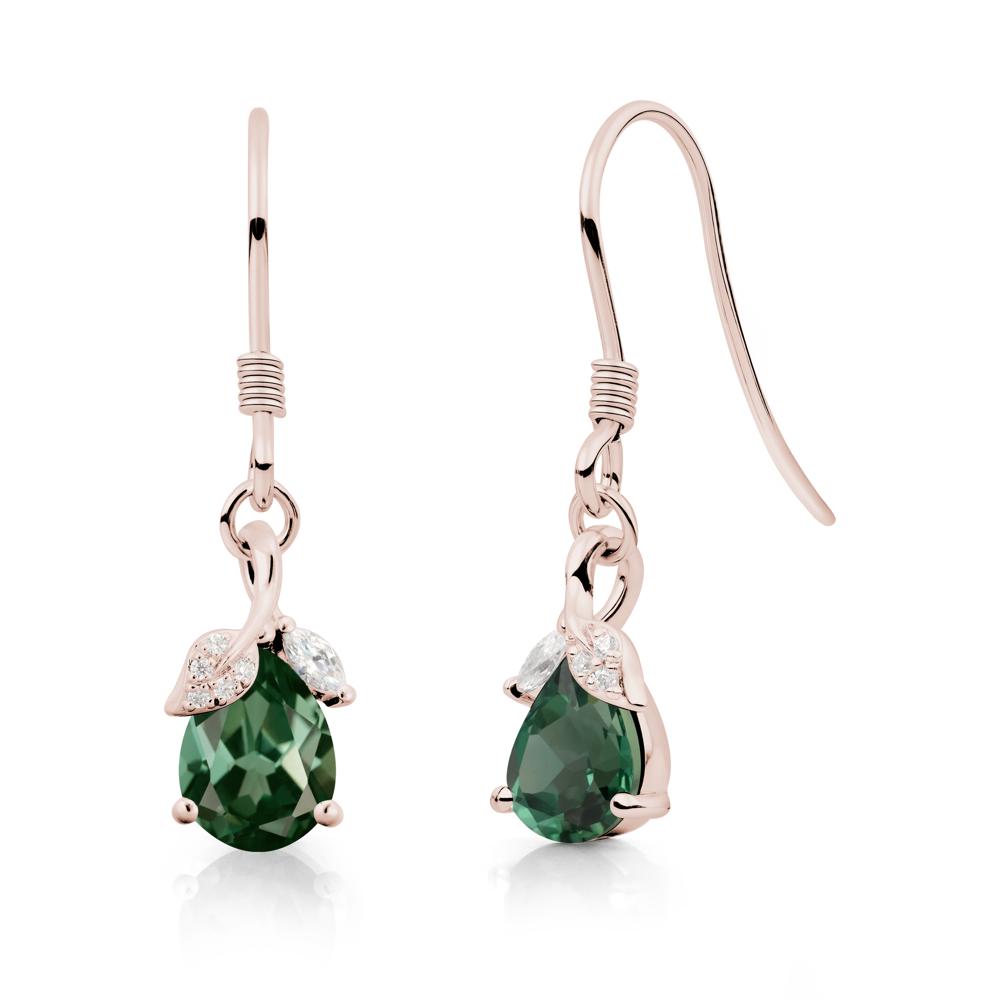 Nature Leaf Inspired Green Sapphire Earrings - LUO Jewelry #metal_14k rose gold