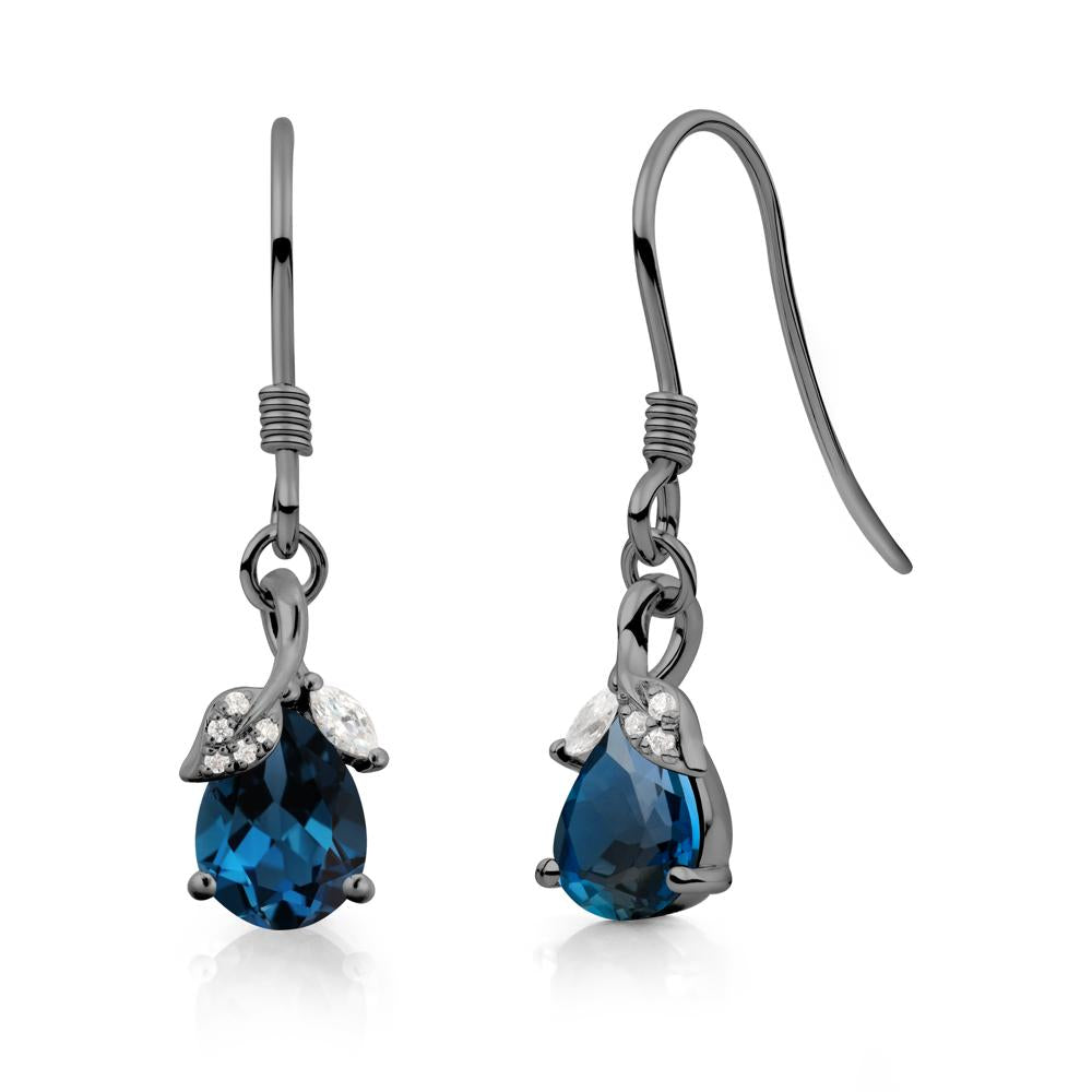 Teardrop London Blue Topaz French Hook Earrings - LUO Jewelry #metal_black finish sterling silver