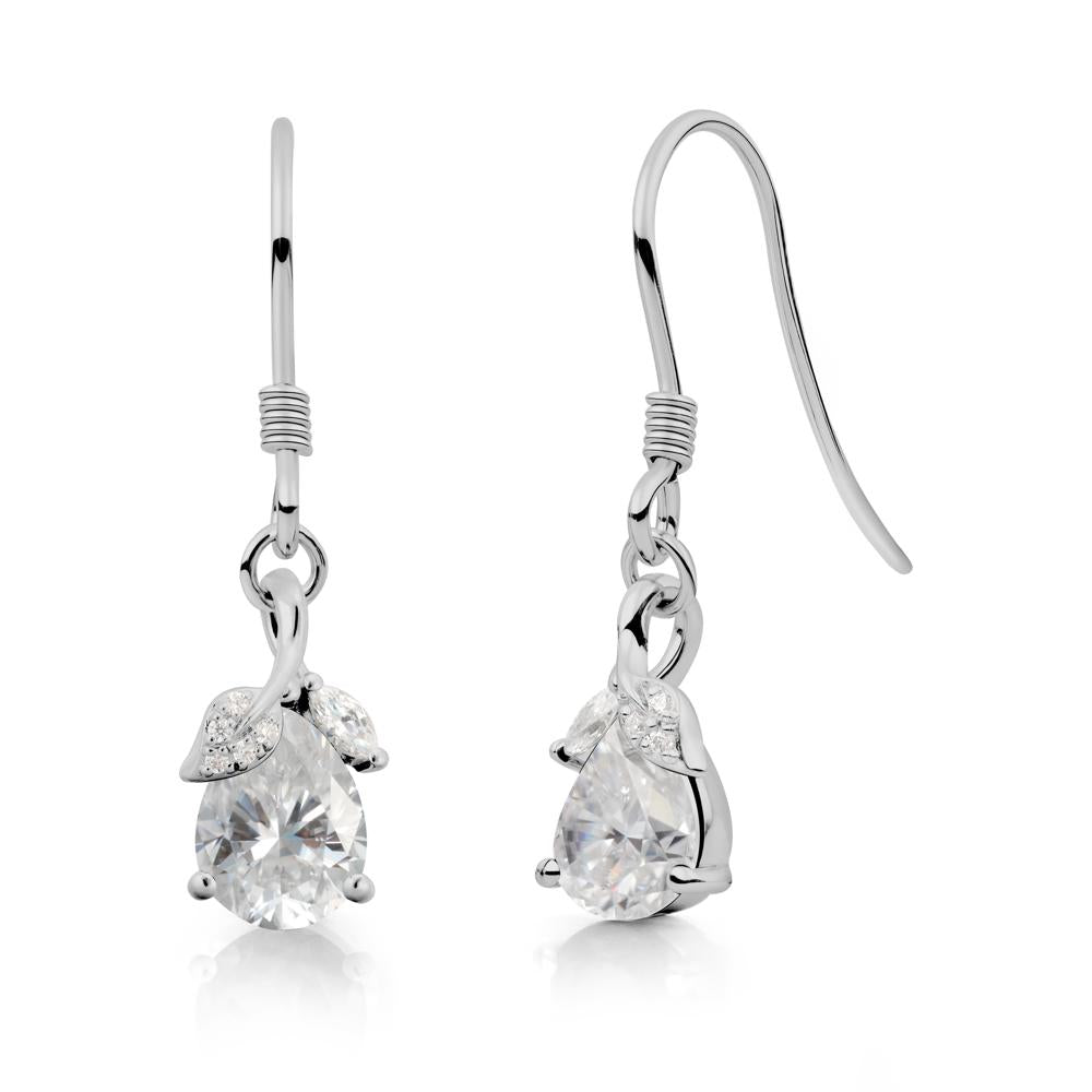 Teardrop Moissanite French Hook Earrings - LUO Jewelry #metal_platinum