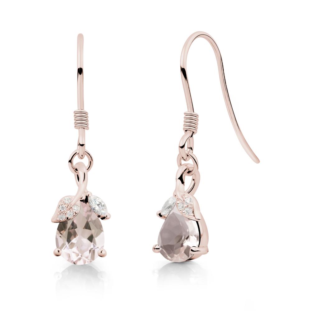 Pear Shaped Morganite Leaf Dangle Earrings - LUO Jewelry #metal_14k rose gold