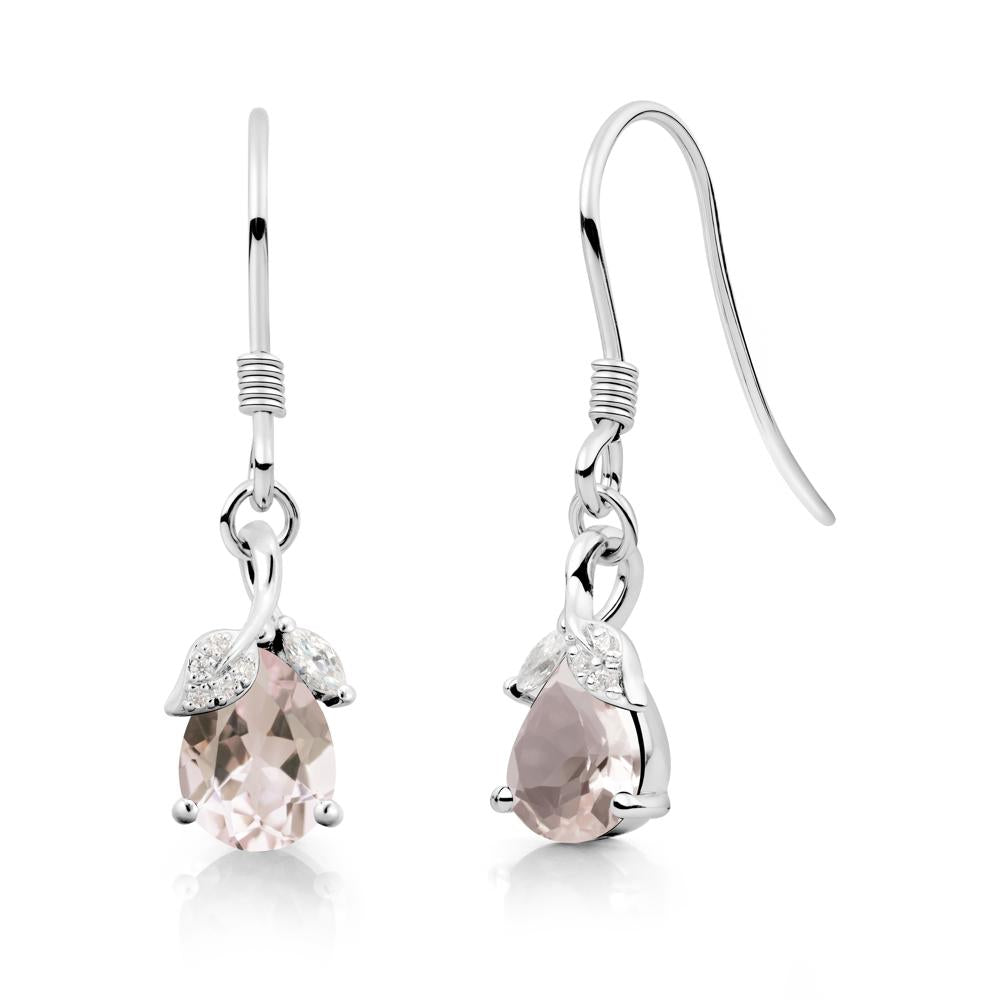 Pear Shaped Morganite Leaf Dangle Earrings - LUO Jewelry #metal_14k white gold