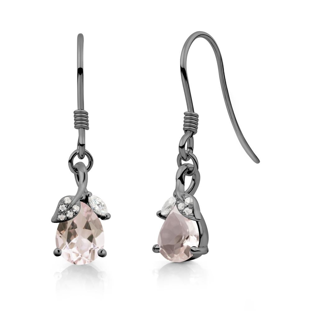Pear Shaped Morganite Leaf Dangle Earrings - LUO Jewelry #metal_black finish sterling silver
