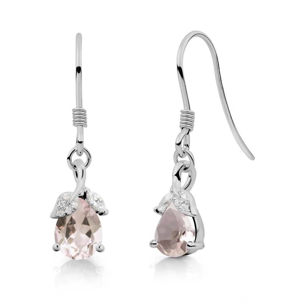 Pear Shaped Morganite Leaf Dangle Earrings - LUO Jewelry #metal_platinum