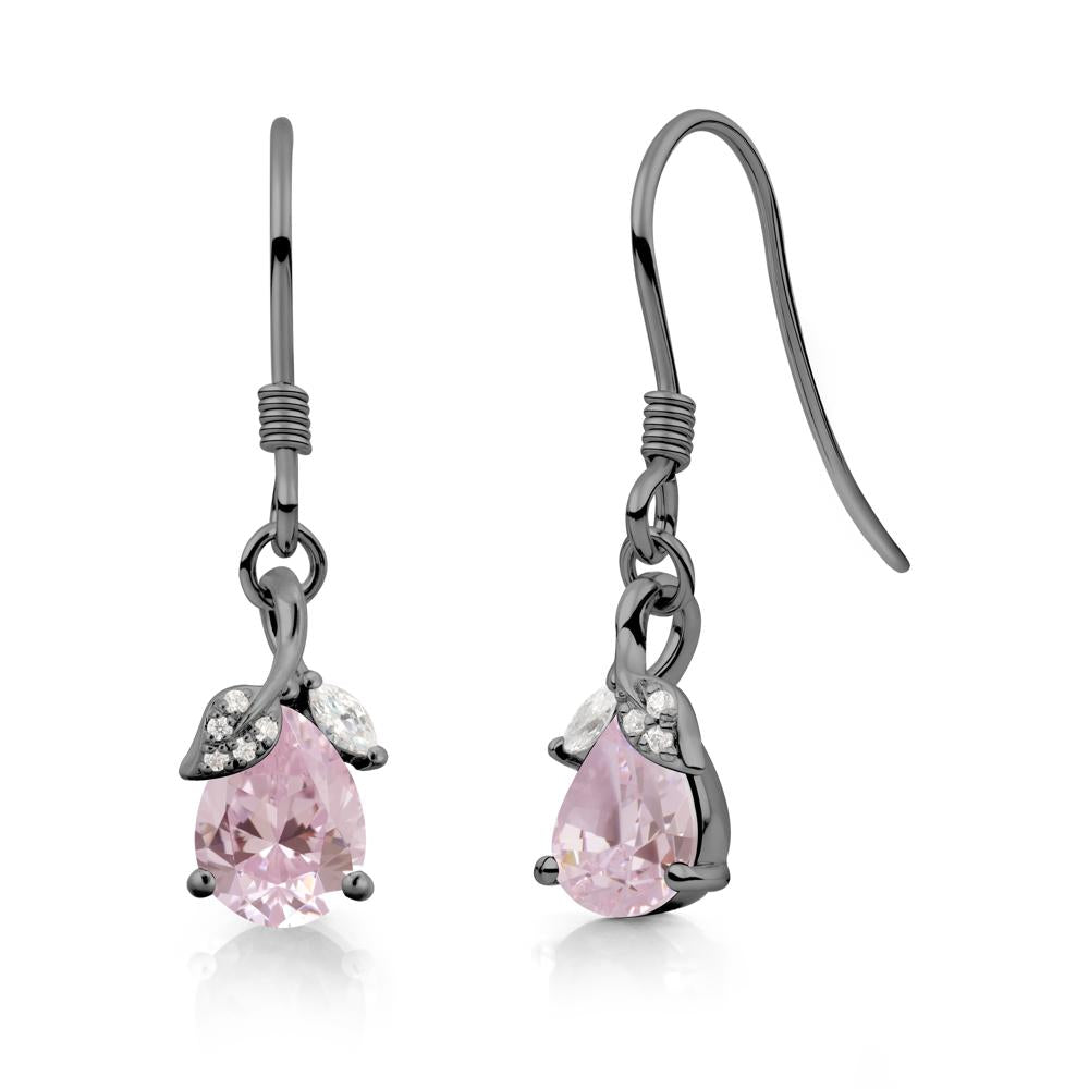 Teardrop Pink Cubic Zirconia French Hook Earrings - LUO Jewelry #metal_black finish sterling silver
