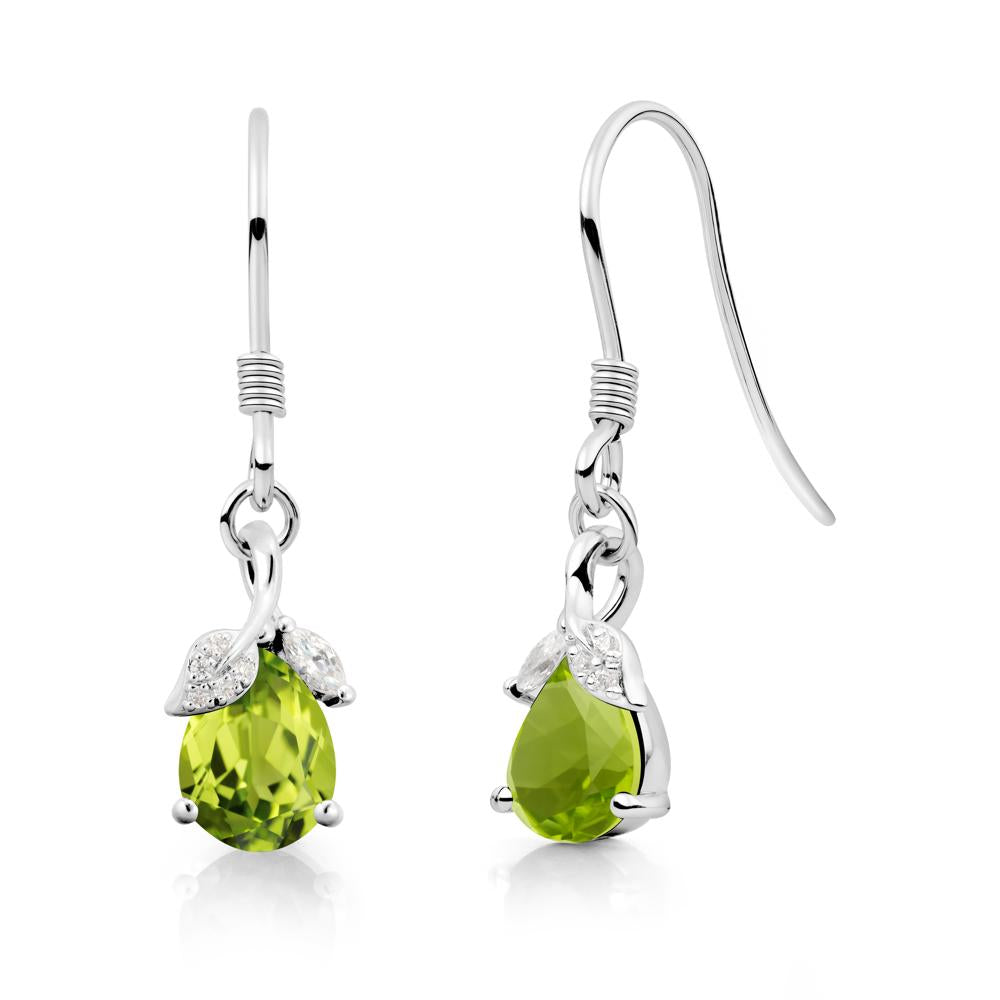 Pear Shaped Peridot Leaf Dangle Earrings - LUO Jewelry #metal_14k white gold