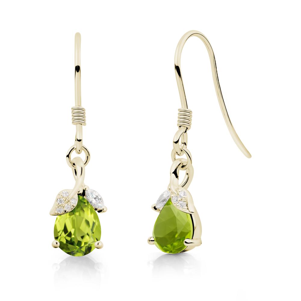 Pear Shaped Peridot Leaf Dangle Earrings - LUO Jewelry #metal_14k yellow gold