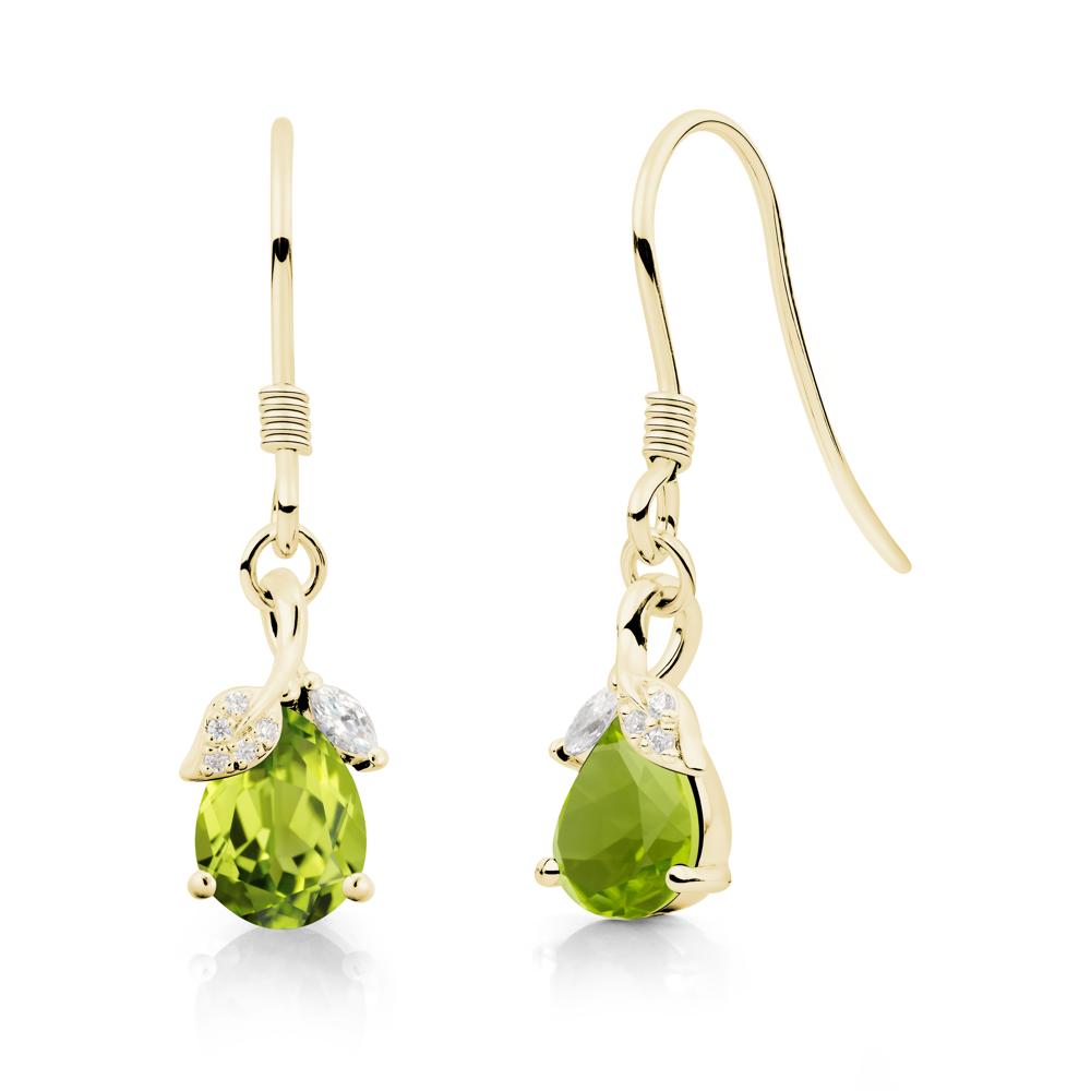 Pear Shaped Peridot Leaf Dangle Earrings - LUO Jewelry #metal_18k yellow gold