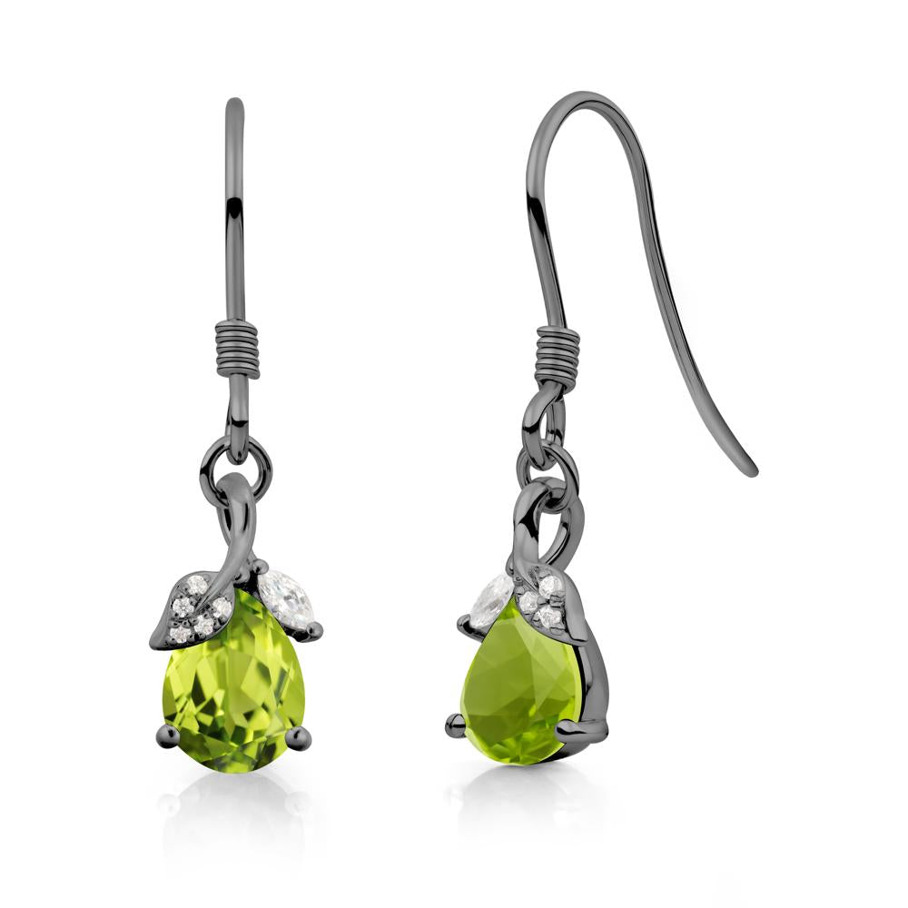Pear Shaped Peridot Leaf Dangle Earrings - LUO Jewelry #metal_black finish sterling silver