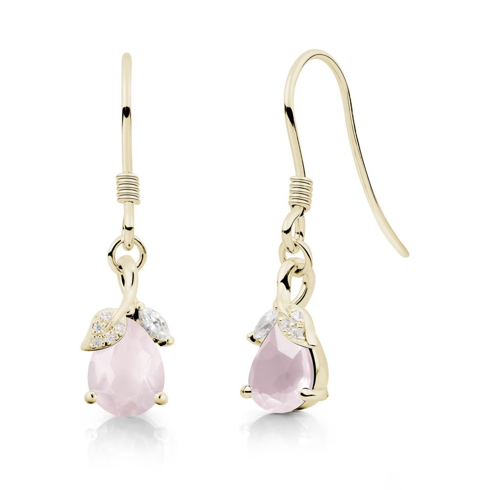 Nature Leaf Inspired Rose Quartz Earrings - LUO Jewelry #metal_14k yellow gold