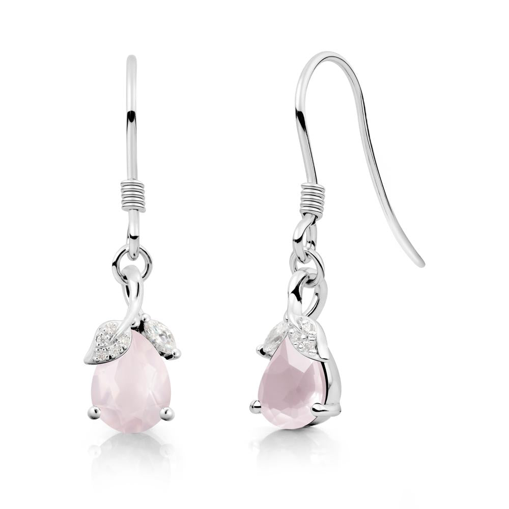 Nature Leaf Inspired Rose Quartz Earrings - LUO Jewelry #metal_18k white gold
