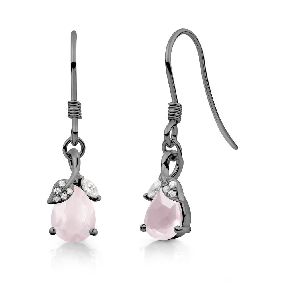 Nature Leaf Inspired Rose Quartz Earrings - LUO Jewelry #metal_black finish sterling silver