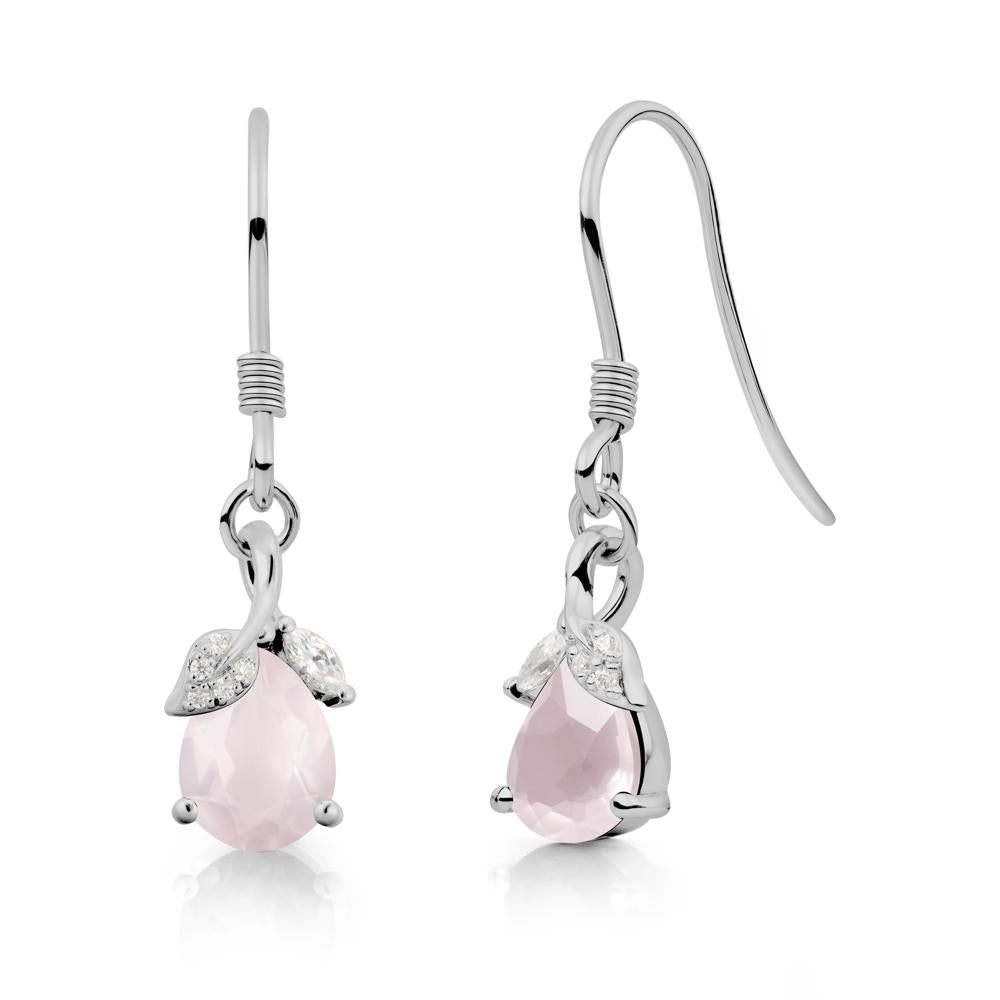 Nature Leaf Inspired Rose Quartz Earrings - LUO Jewelry #metal_platinum