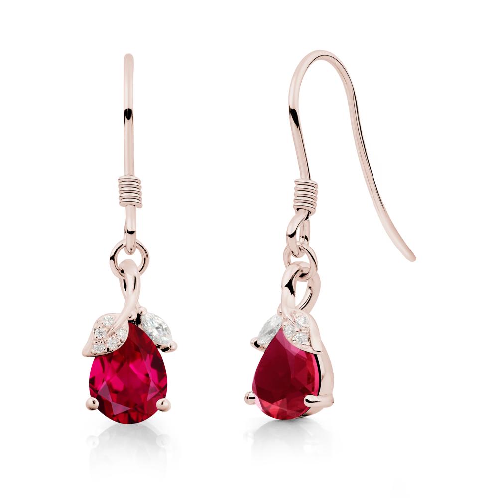 Nature Leaf Inspired Ruby Earrings - LUO Jewelry #metal_14k rose gold