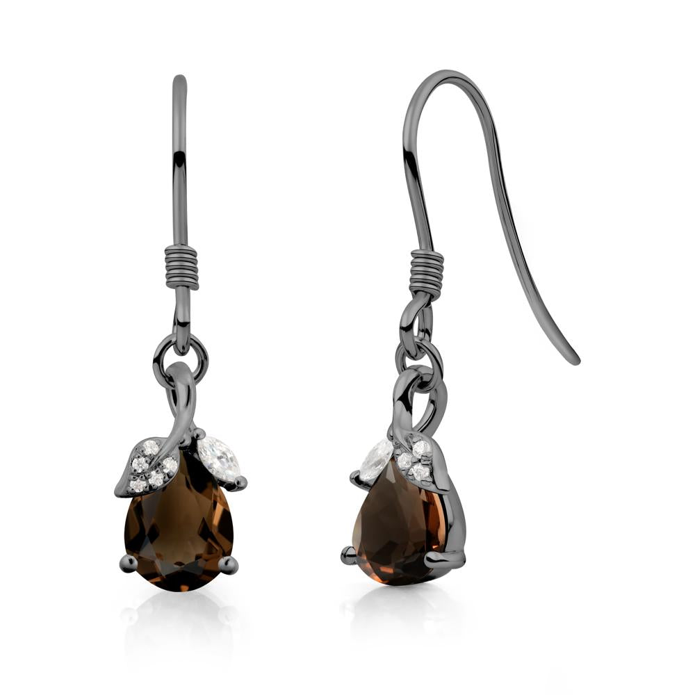 Nature Leaf Inspired Smoky Quartz Earrings - LUO Jewelry #metal_black finish sterling silver