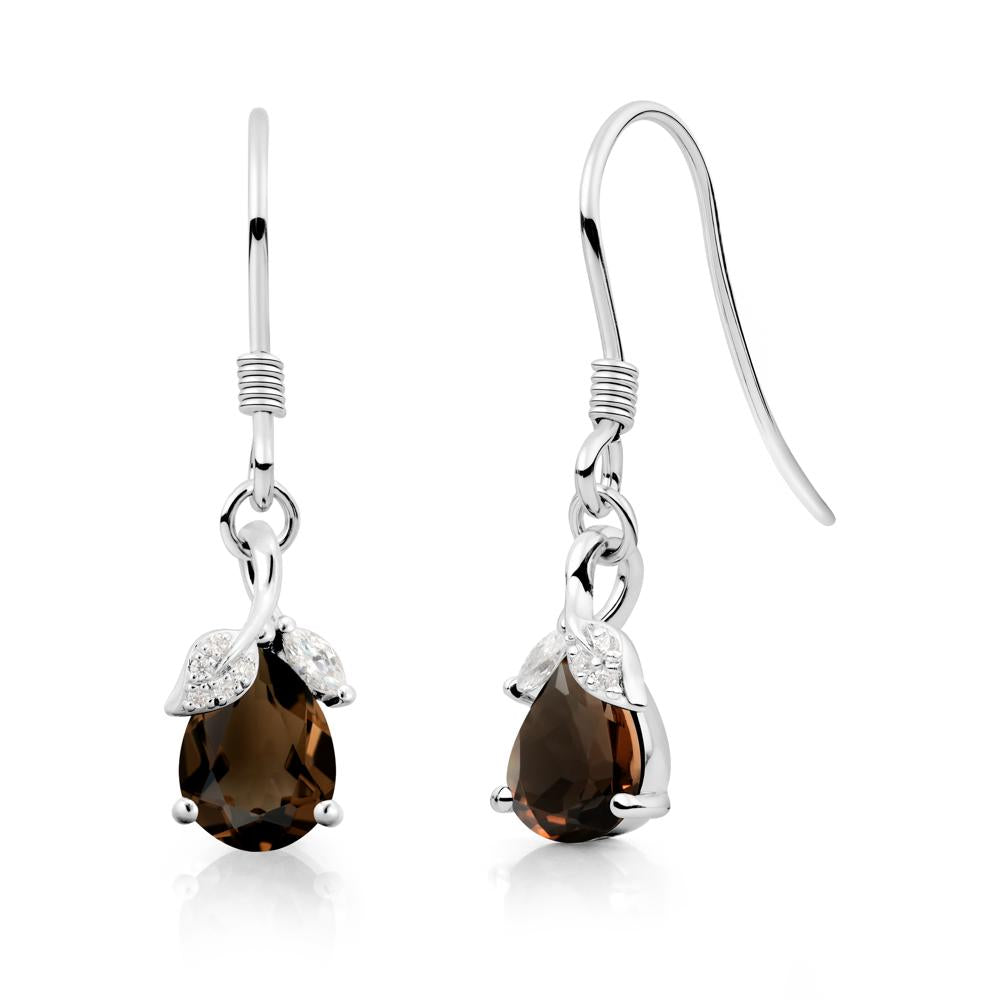 Nature Leaf Inspired Smoky Quartz Earrings - LUO Jewelry #metal_sterling silver