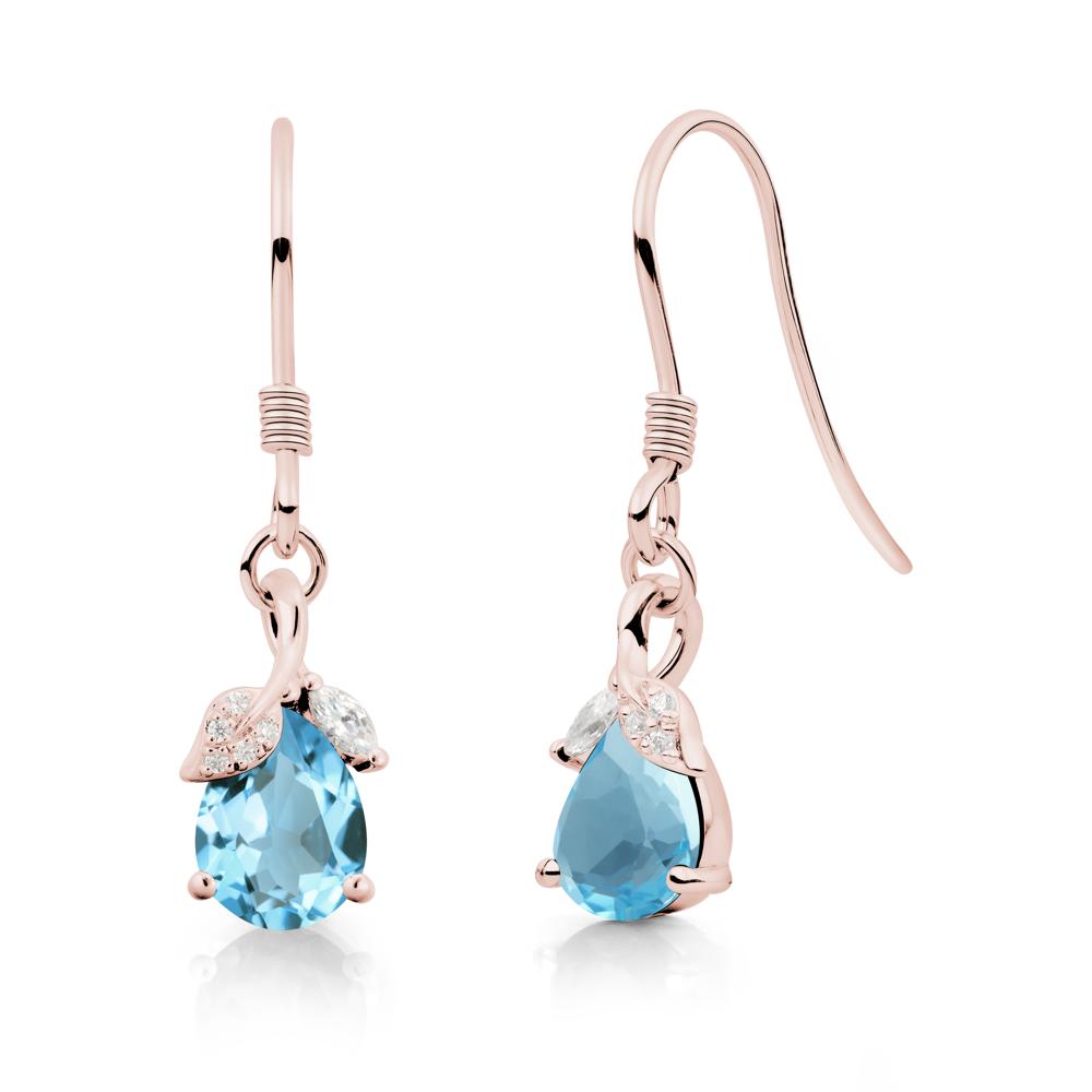 Teardrop Swiss Blue Topaz French Hook Earrings - LUO Jewelry #metal_18k rose gold