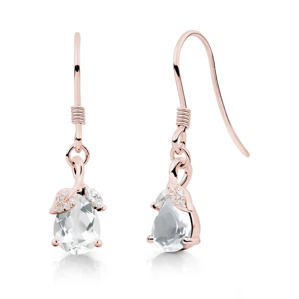 Pear Shaped White Topaz Leaf Dangle Earrings - LUO Jewelry #metal_18k rose gold