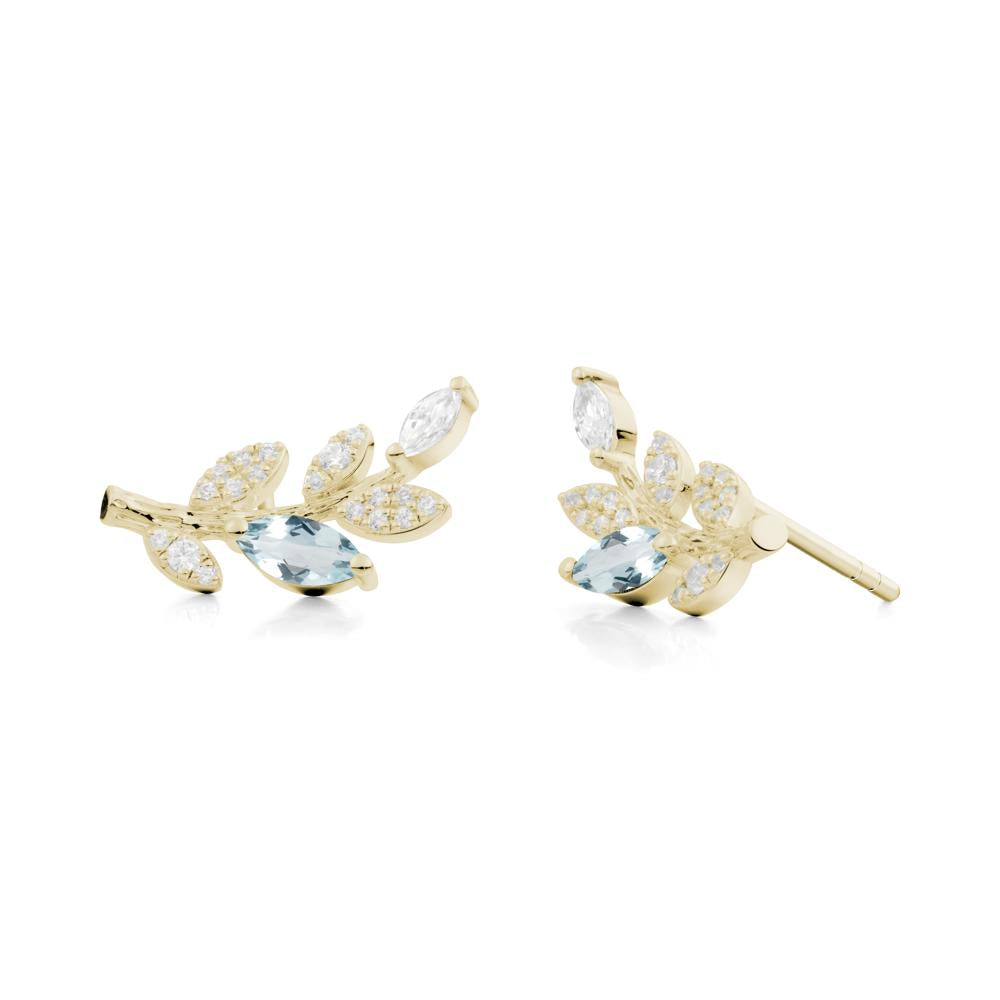 Marquise Aquamarine Vine Leaf Earrings - LUO Jewelry #metal_14k yellow gold