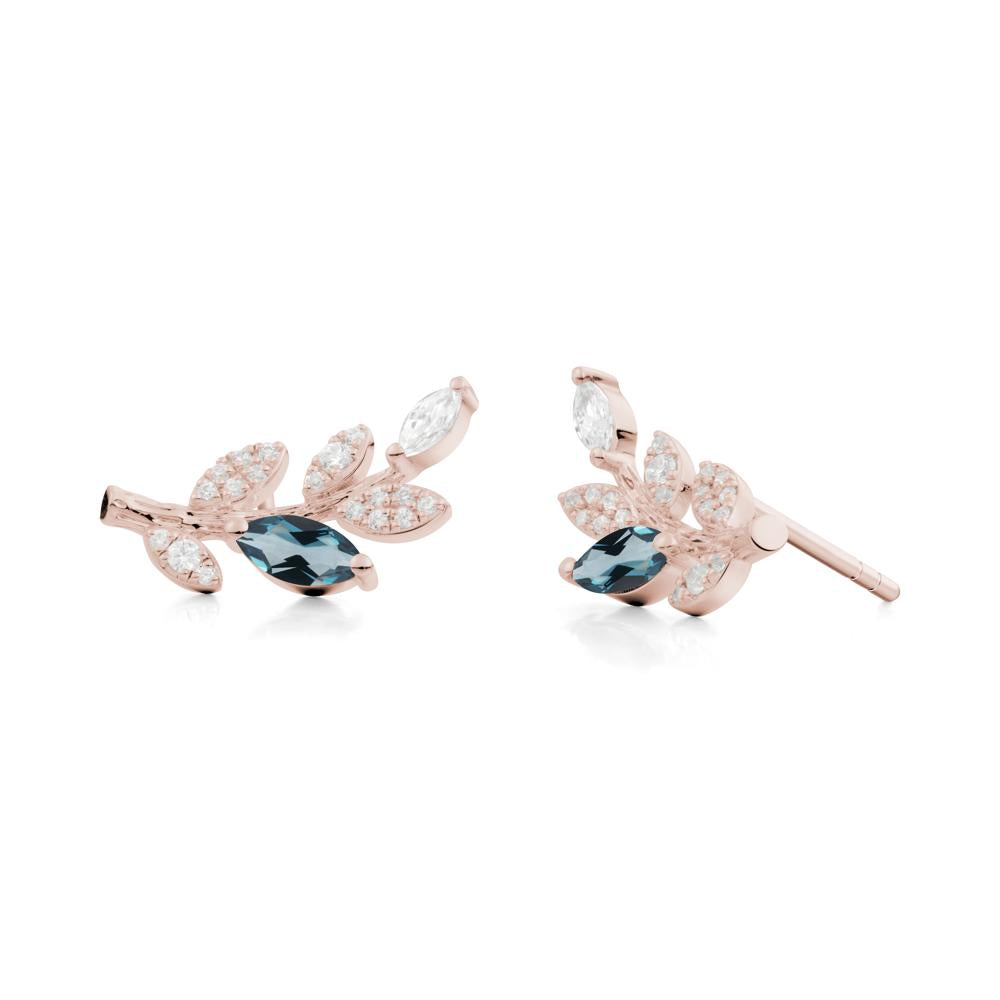 London Blue Topaz Olive Branch Stud Earrings - LUO Jewelry #metal_14k rose gold