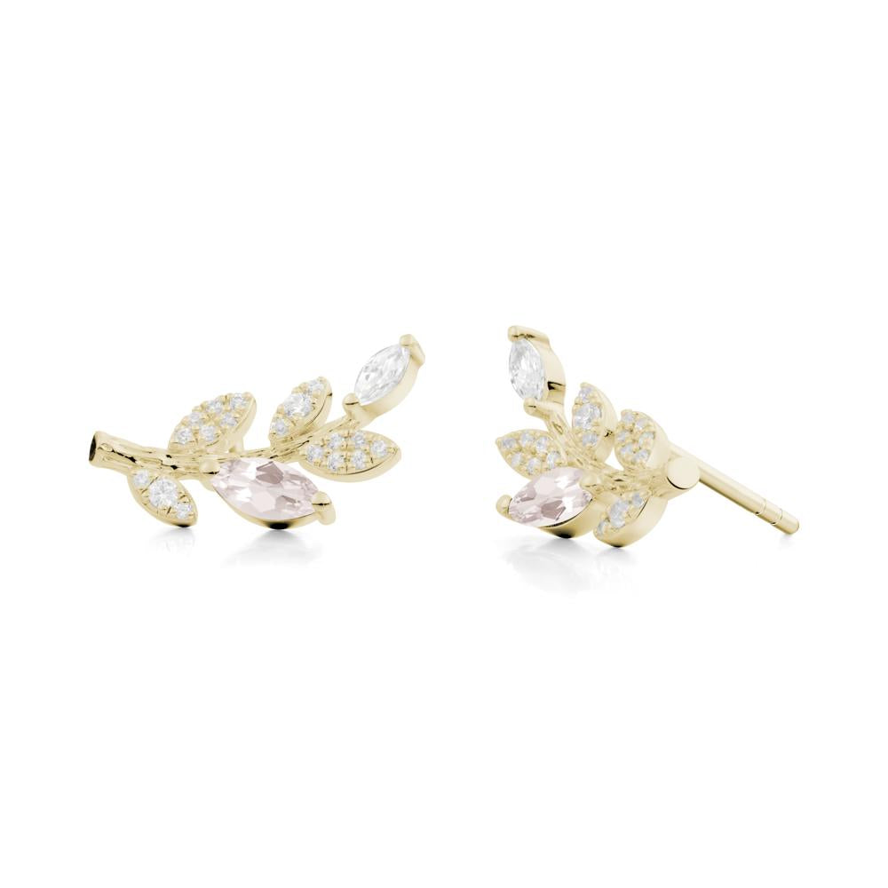 Morganite Olive Branch Stud Earrings - LUO Jewelry #metal_14k yellow gold