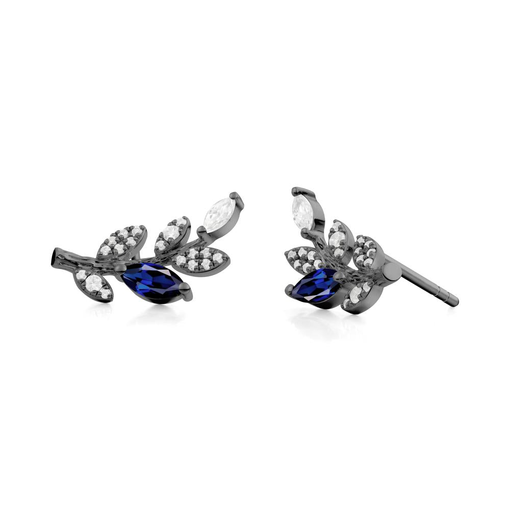Marquise Sapphire Vine Leaf Earrings - LUO Jewelry #metal_black finish sterling silver