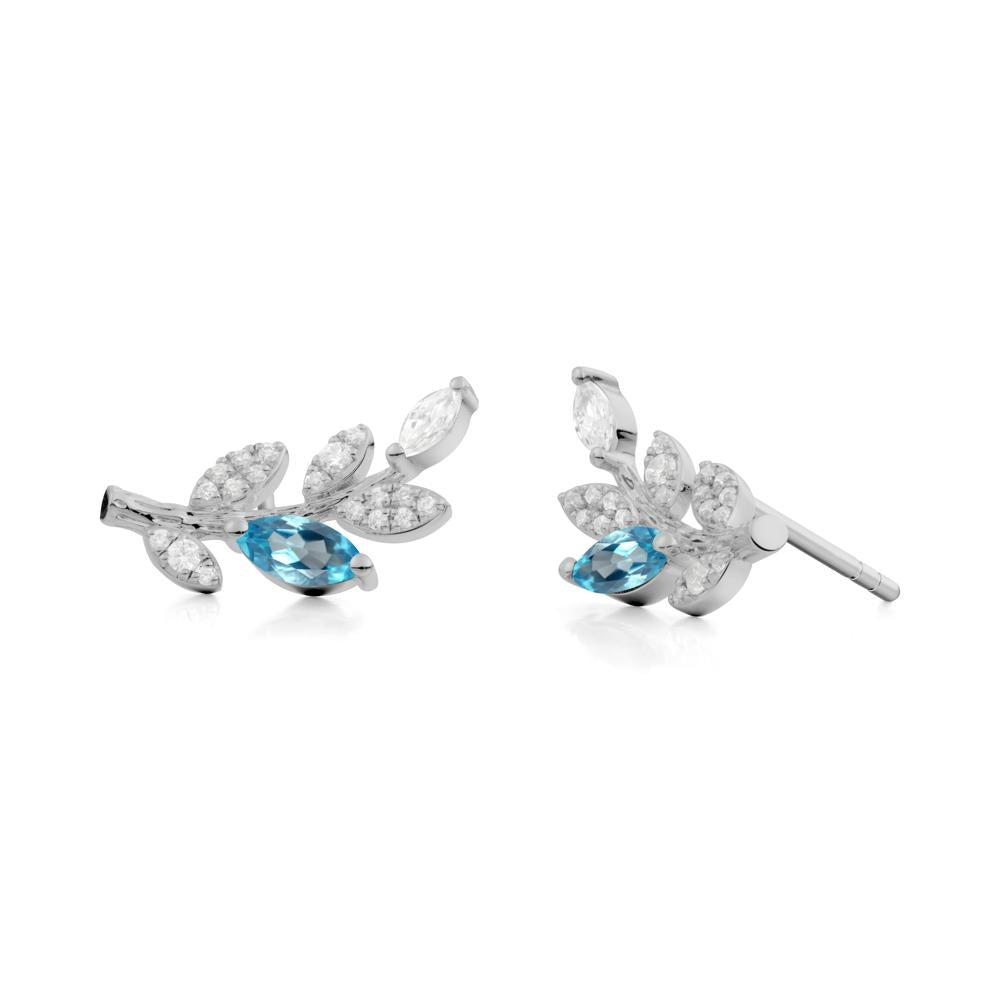 Marquise Swiss Blue Topaz Olive Branch Stud Earrings - LUO Jewelry #metal_platinum