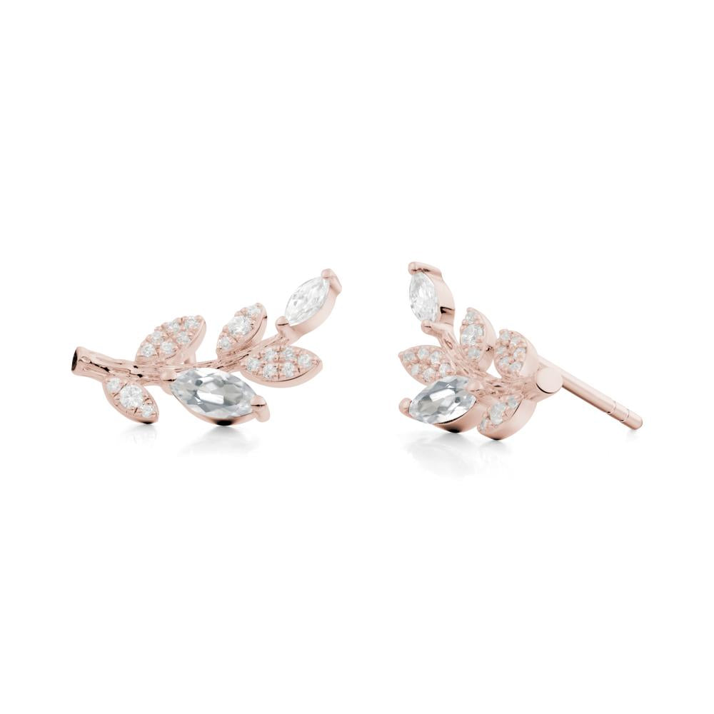 Marquise White Topaz Vine Leaf Earrings - LUO Jewelry #metal_14k rose gold