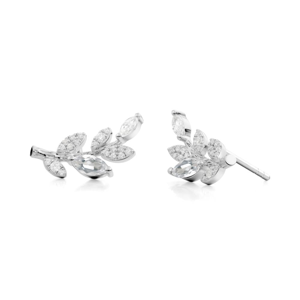 Marquise White Topaz Vine Leaf Earrings - LUO Jewelry #metal_14k white gold