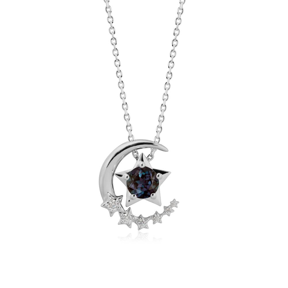 Swinging Star and Crescent Moon Alexandrite Necklace - LUO Jewelry #metal_platinum