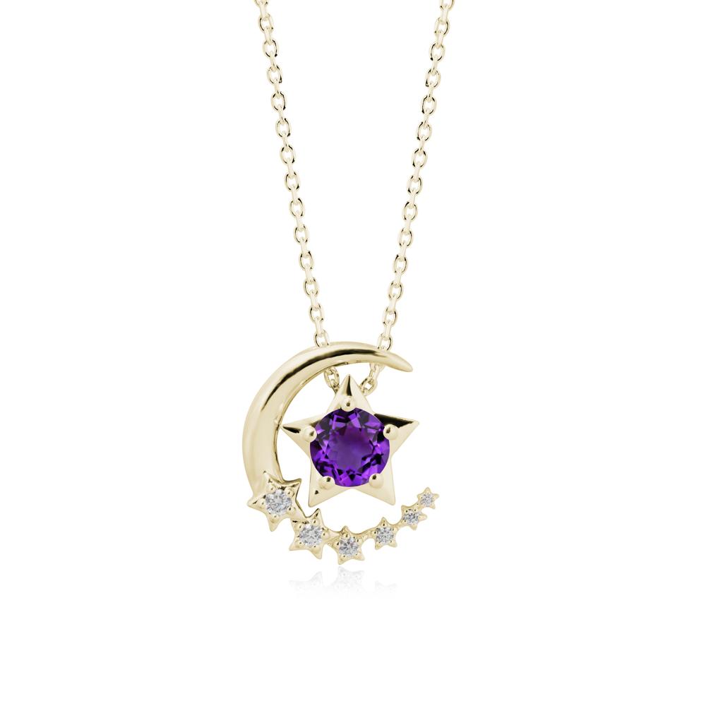 Amethyst Swinging Star and Crescent Moon Necklace - LUO Jewelry #metal_14k yellow gold