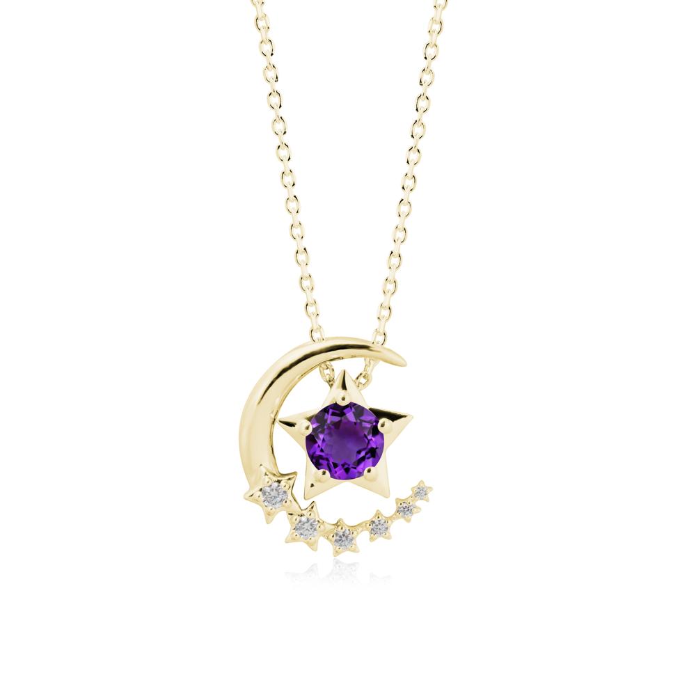 Amethyst Swinging Star and Crescent Moon Necklace - LUO Jewelry #metal_18k yellow gold