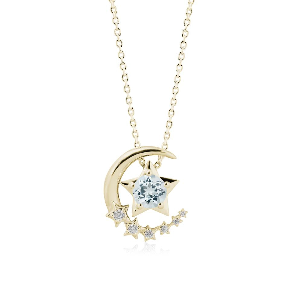 Star and Crescent Moon Aquamarine Pendant Necklace - LUO Jewelry #metal_14k yellow gold