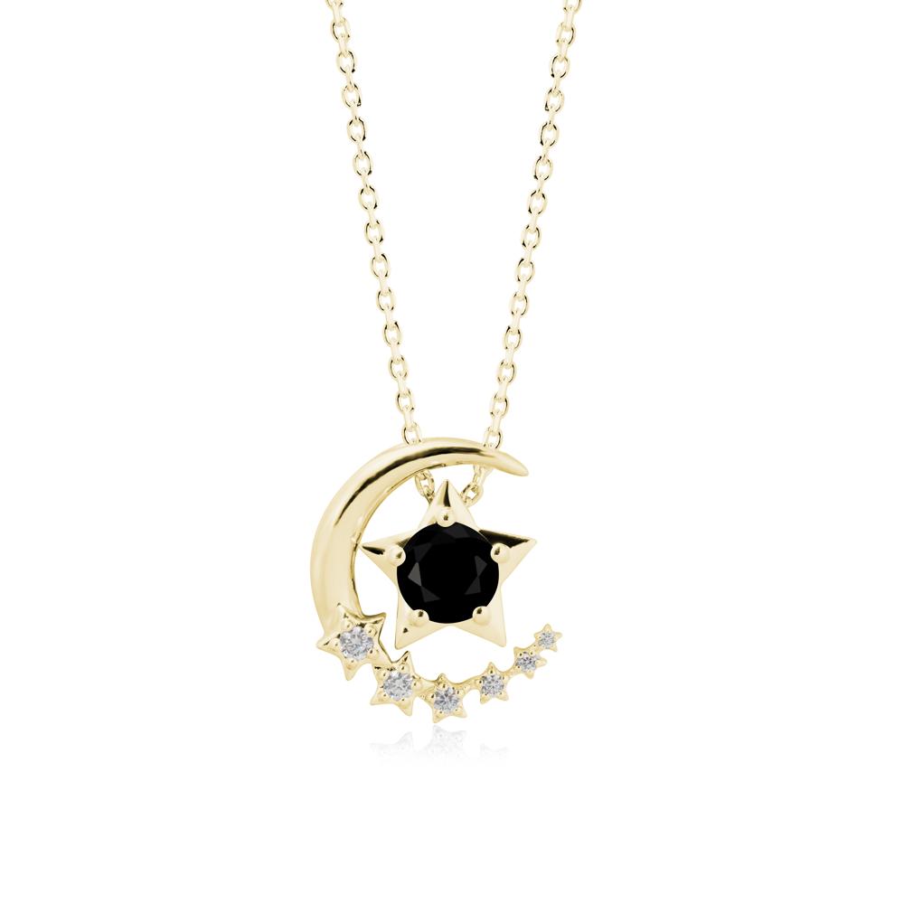 Swinging Star and Crescent Moon Black Spinel Necklace - LUO Jewelry #metal_18k yellow gold