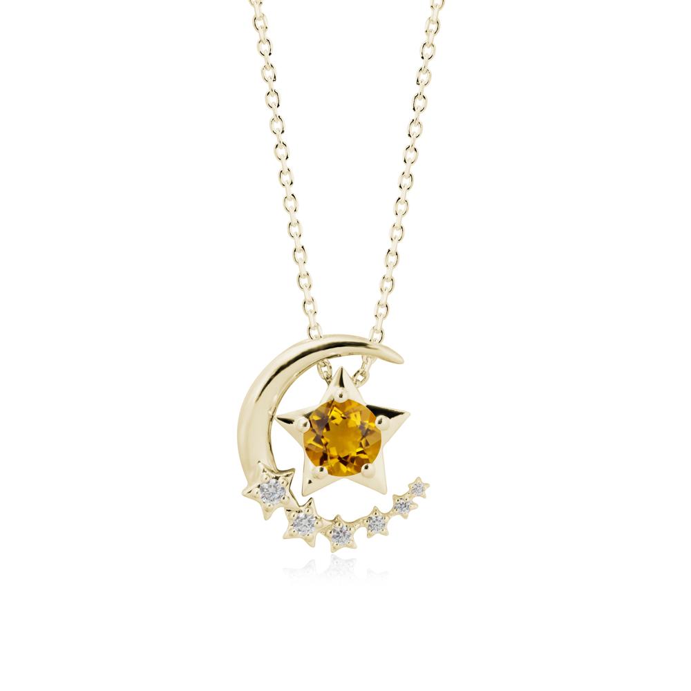 Citrine Swinging Star and Crescent Moon Necklace - LUO Jewelry #metal_14k yellow gold