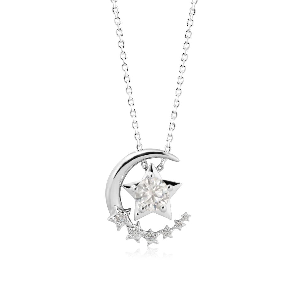 Star and Crescent Moon Cubic Zirconia Pendant Necklace - LUO Jewelry #metal_18k white gold