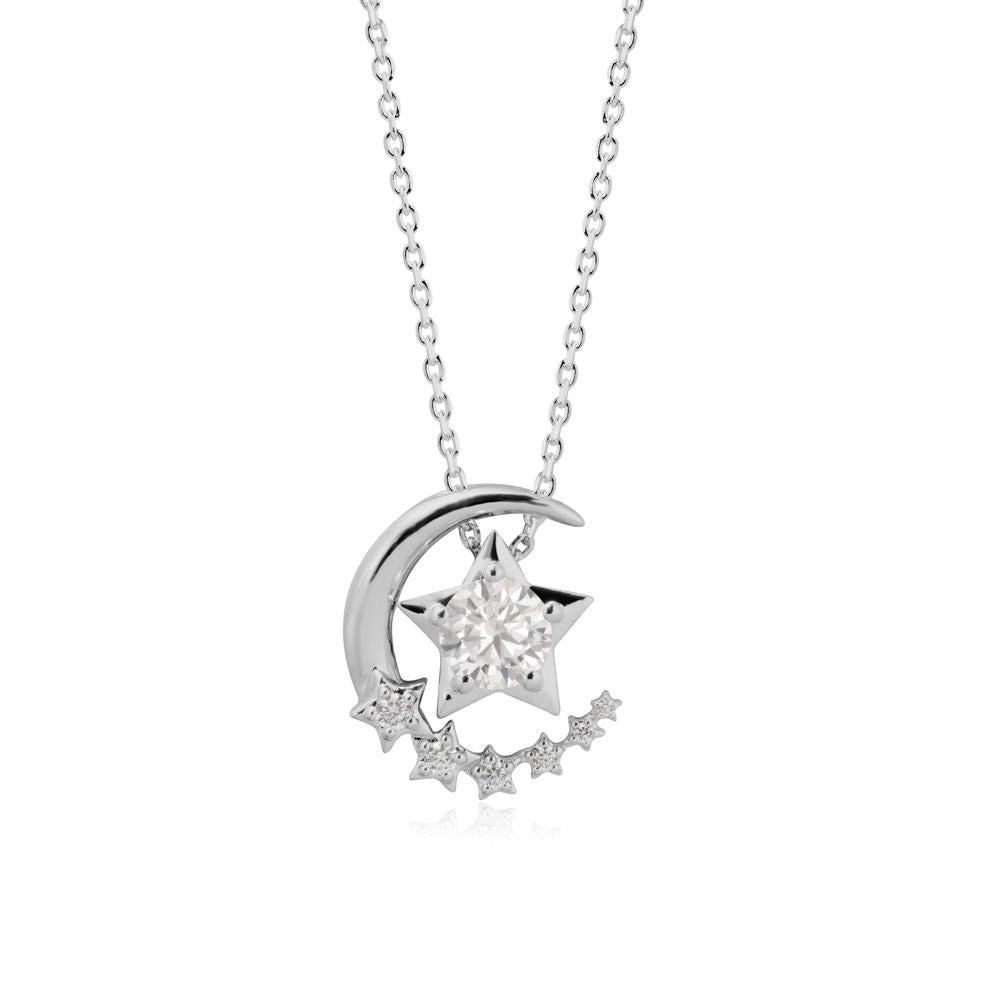 Star and Crescent Moon Cubic Zirconia Pendant Necklace - LUO Jewelry #metal_platinum