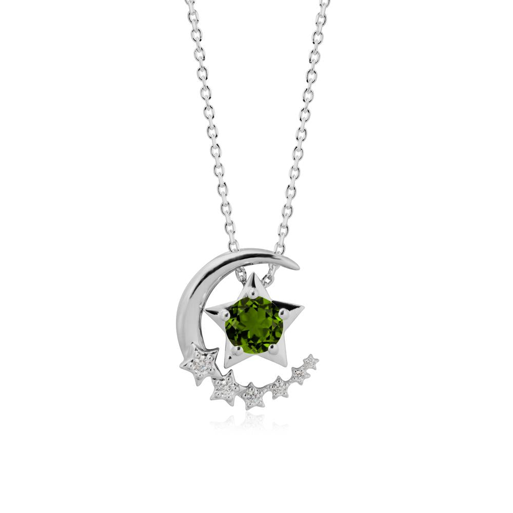 Swinging Star and Crescent Moon Diopside Necklace - LUO Jewelry #metal_platinum