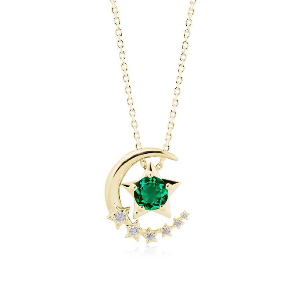 Emerald Swinging Star and Crescent Moon Necklace - LUO Jewelry #metal_18k yellow gold