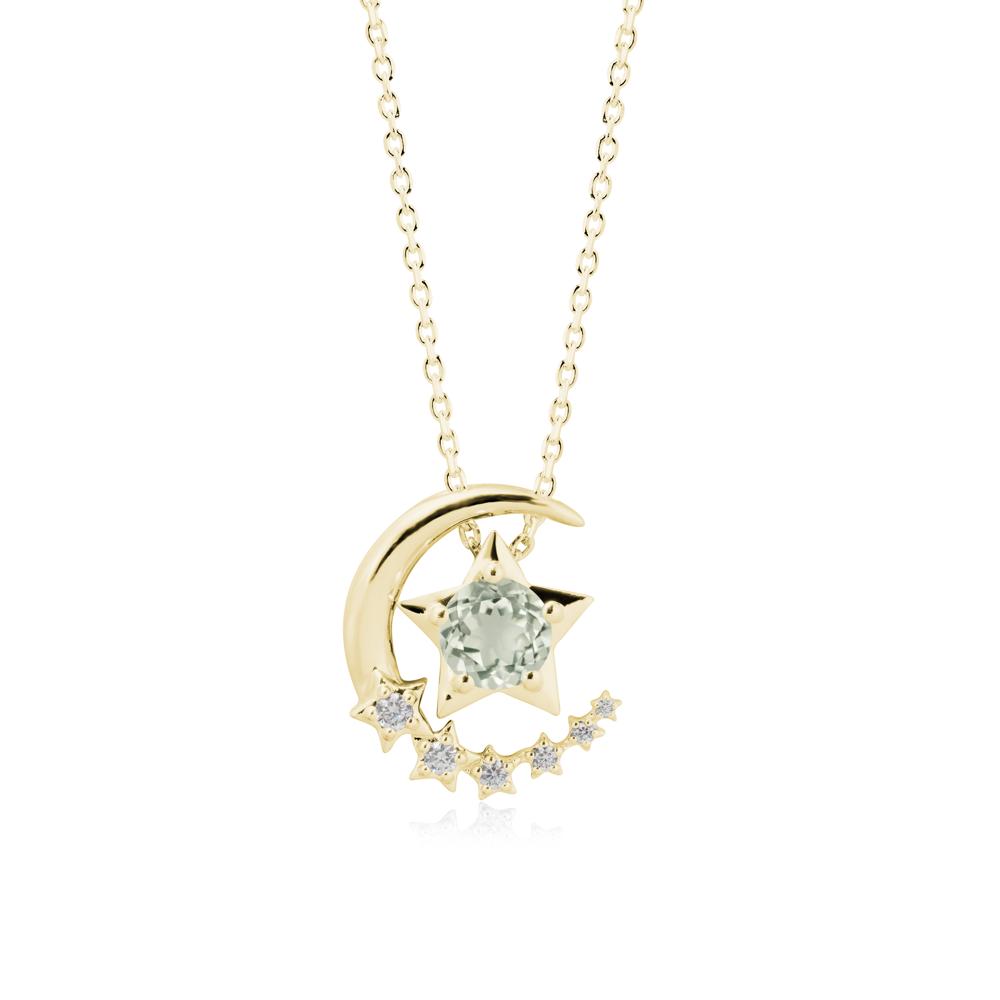 Swinging Star and Crescent Moon Green Amethyst Necklace - LUO Jewelry #metal_18k yellow gold