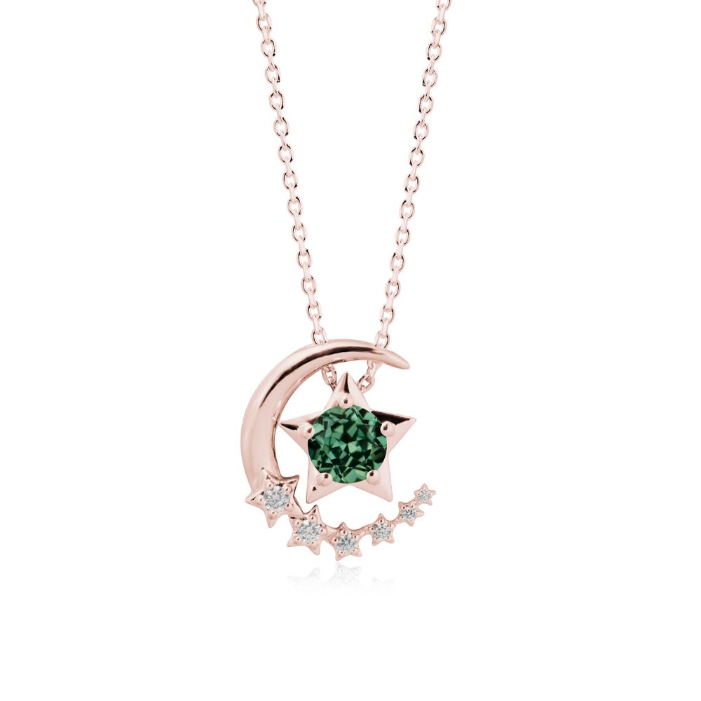 Green Sapphire Swinging Star and Crescent Moon Necklace - LUO Jewelry #metal_18k rose gold