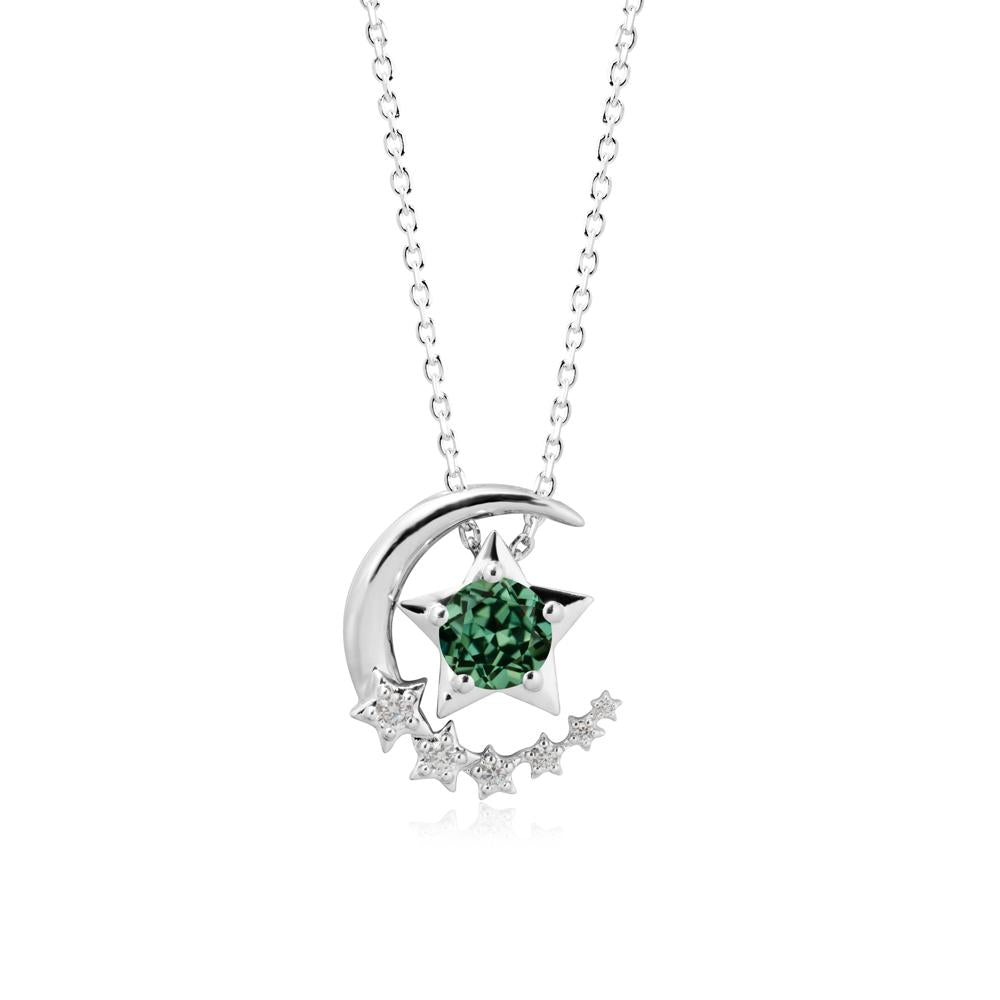 Green Sapphire Swinging Star and Crescent Moon Necklace - LUO Jewelry #metal_sterling silver