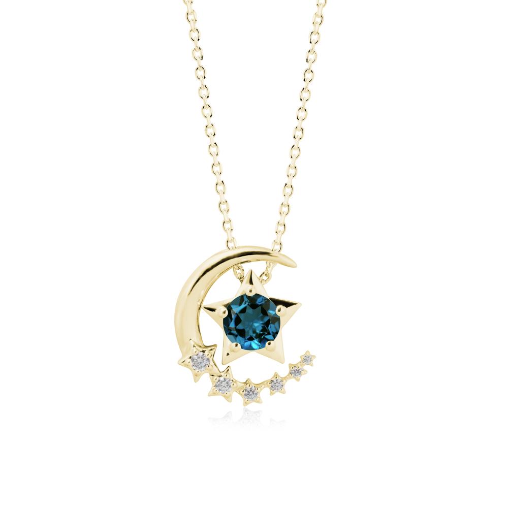 Swinging Star and Crescent Moon London Blue Topaz Necklace - LUO Jewelry #metal_18k yellow gold